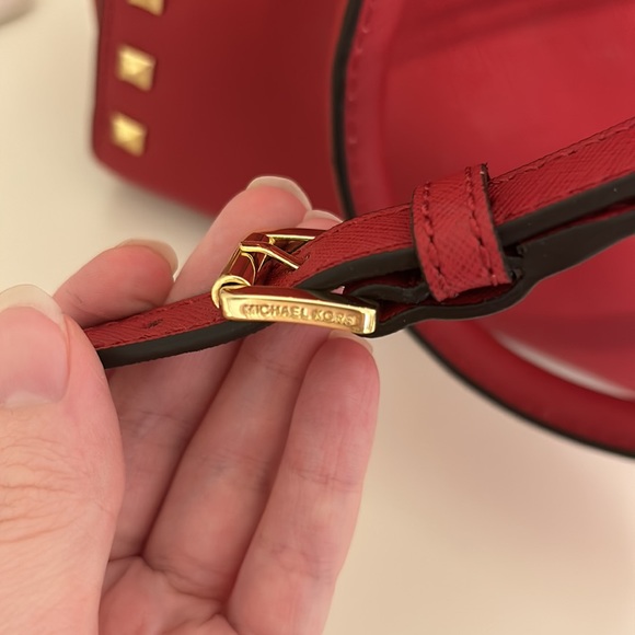 Michael Kors Red Studded Leather Selma Crossbody Satchel Purse - Picture 10 of 16